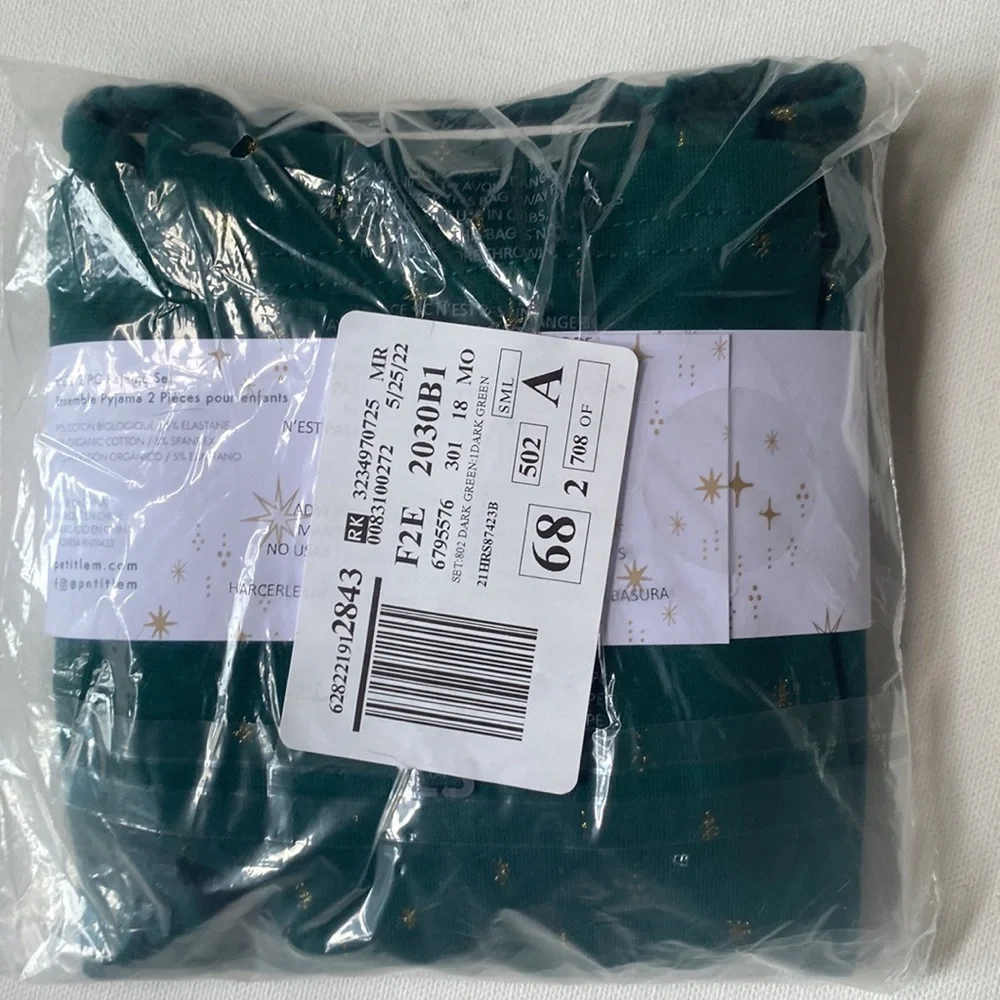 PETIT LEM Star Print Pyjama Set Dark green,‎ Size 18M, NWT